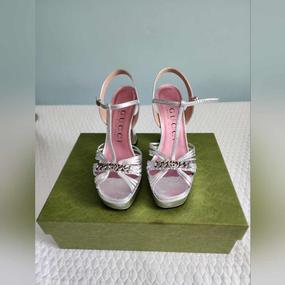 Gucci Nappa Silk Argento Sandals
